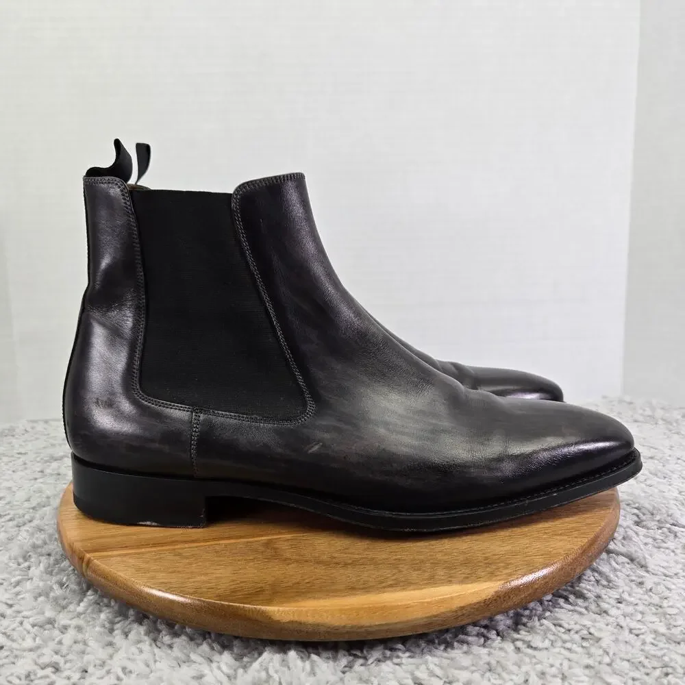 Saks Fifth Avenue by Magnanni Mens 12M Gray Smooth Leather Casual Chelsea Boot